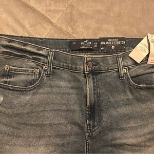 Hollister Slim Straight Blue Jeans with Distressed Denim